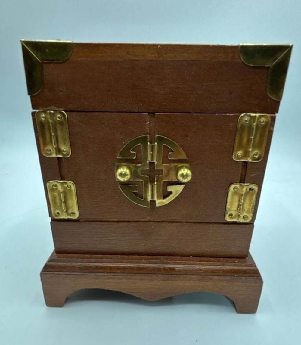 Vintage Wooden Coaster Set with Stand Brass Hardware